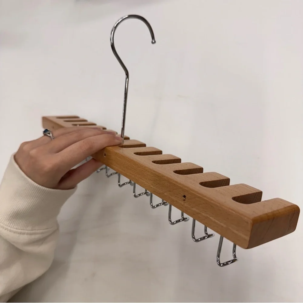 Wooden Multi Layer Belt Storage Rack with 12 Slots and 11 Hooks for Accessories